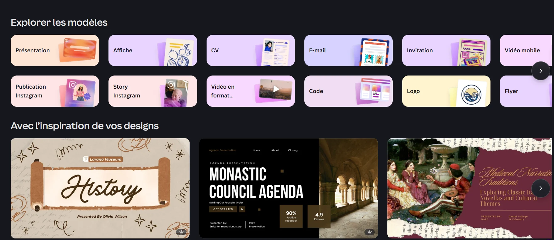 Sélection de modèles Canva colorés : publications, présentations, affiches et invitations